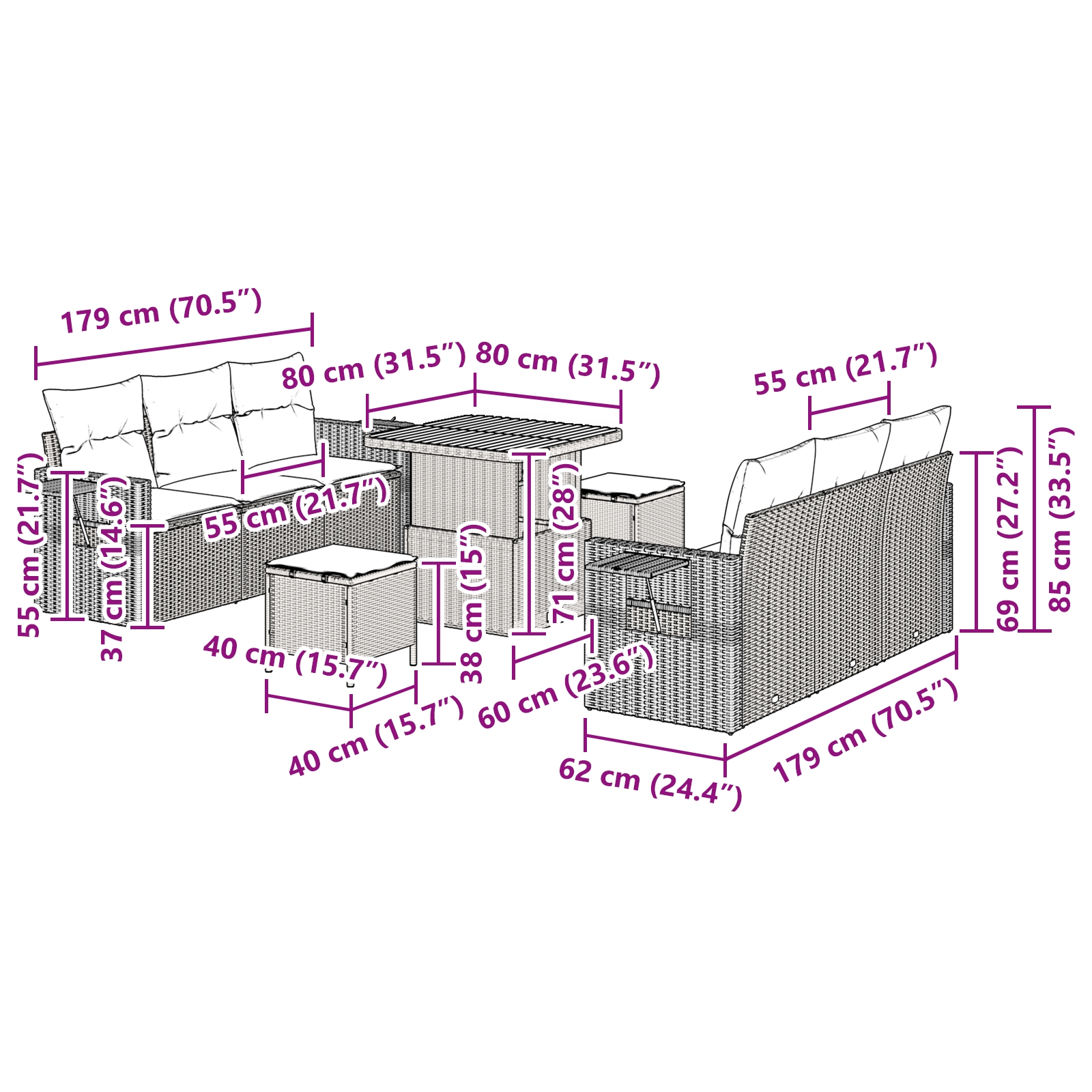 3361694 13 Set de canapele pentru grădină 9 pcs Negru poliratan Set de canapele pentru grădină 9 pcs Negru poliratan - imagine 13