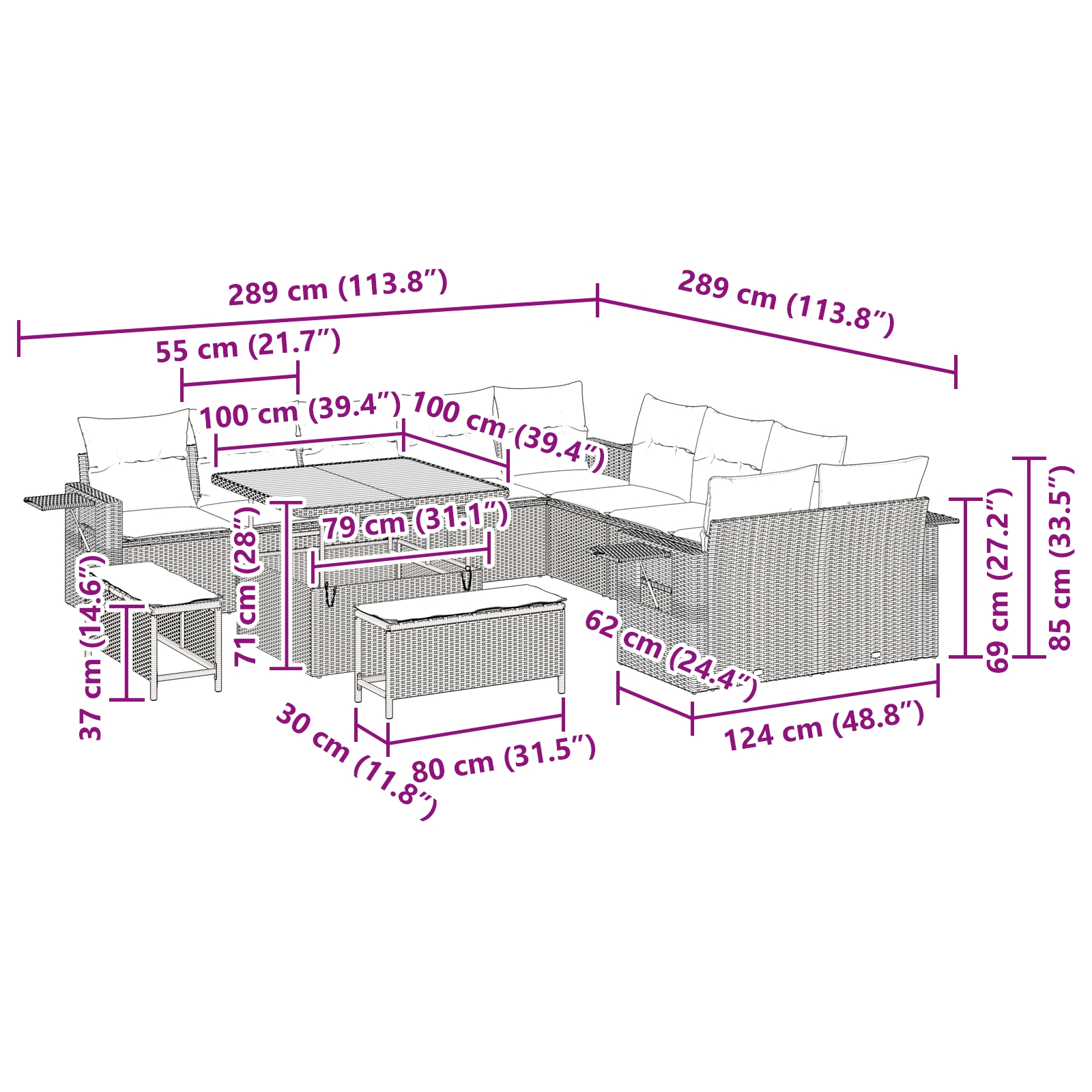 3361796 13 Set de canapele pentru grădină 13 pcs Bej poliratan Set de canapele pentru grădină 13 pcs Bej poliratan - imagine 13