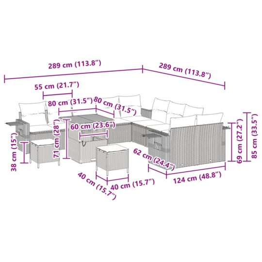 3361801 13 Set de canapele pentru grădină 13 pcs Bej poliratan 3361801 13