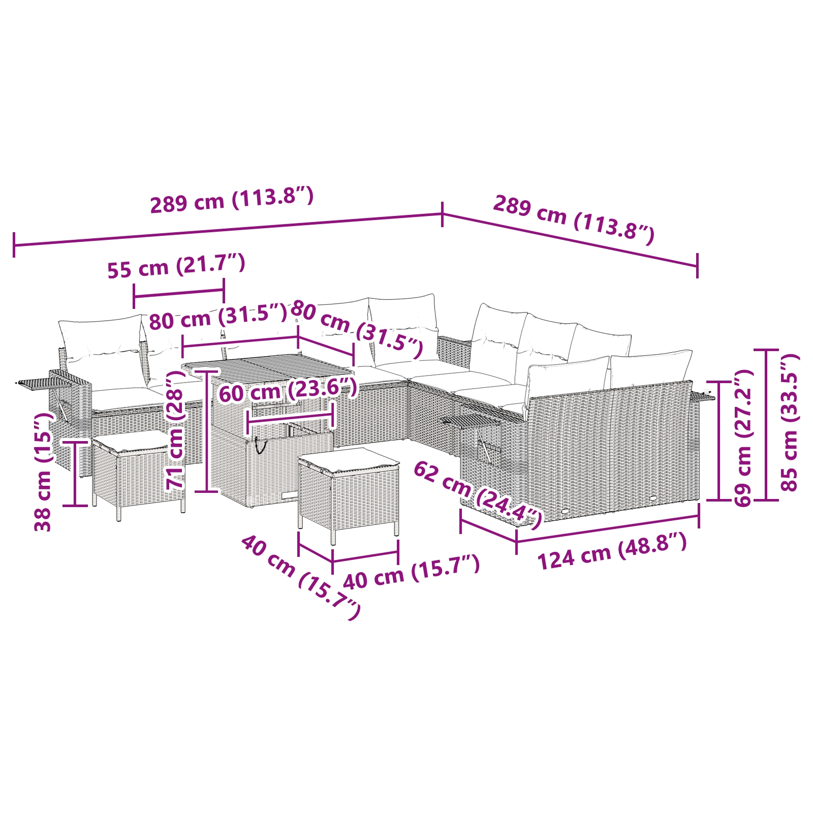 3361801 13 Set de canapele pentru grădină 13 pcs Bej poliratan Set de canapele pentru grădină 13 pcs Bej poliratan - imagine 13