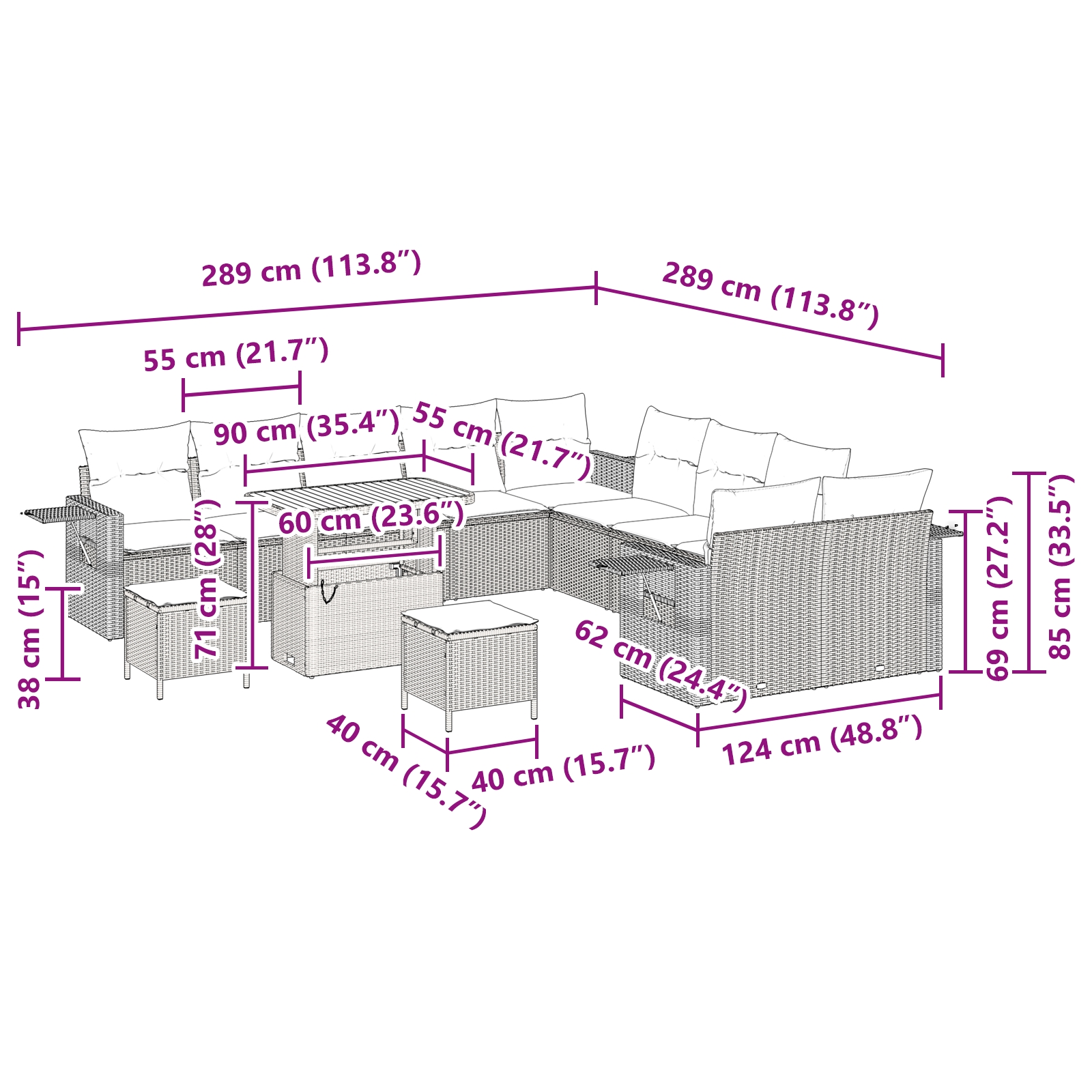 3361805 13 Set de canapele pentru grădină 13 pcs Negru poliratan Set de canapele pentru grădină 13 pcs Negru poliratan - imagine 13
