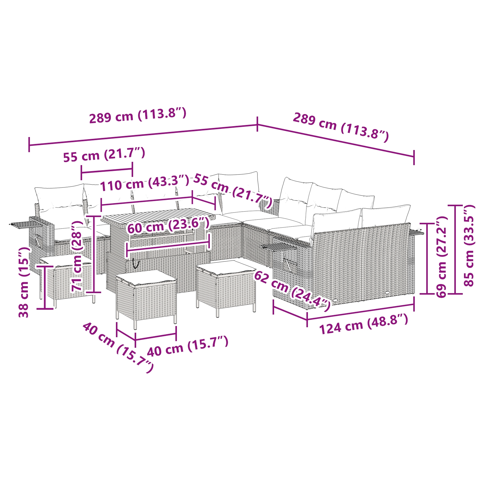 3361811 13 Set de canapele pentru grădină 14 pcs Bej poliratan Set de canapele pentru grădină 14 pcs Bej poliratan - imagine 13