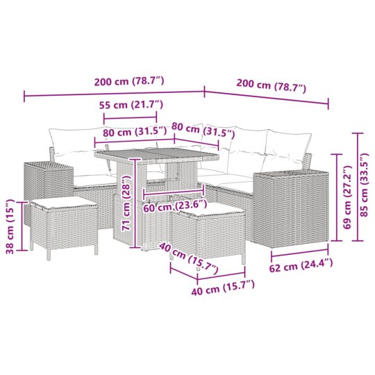 3362000 9 Set de canapele pentru grădină 8 pcs Negru poliratan 3362000 9