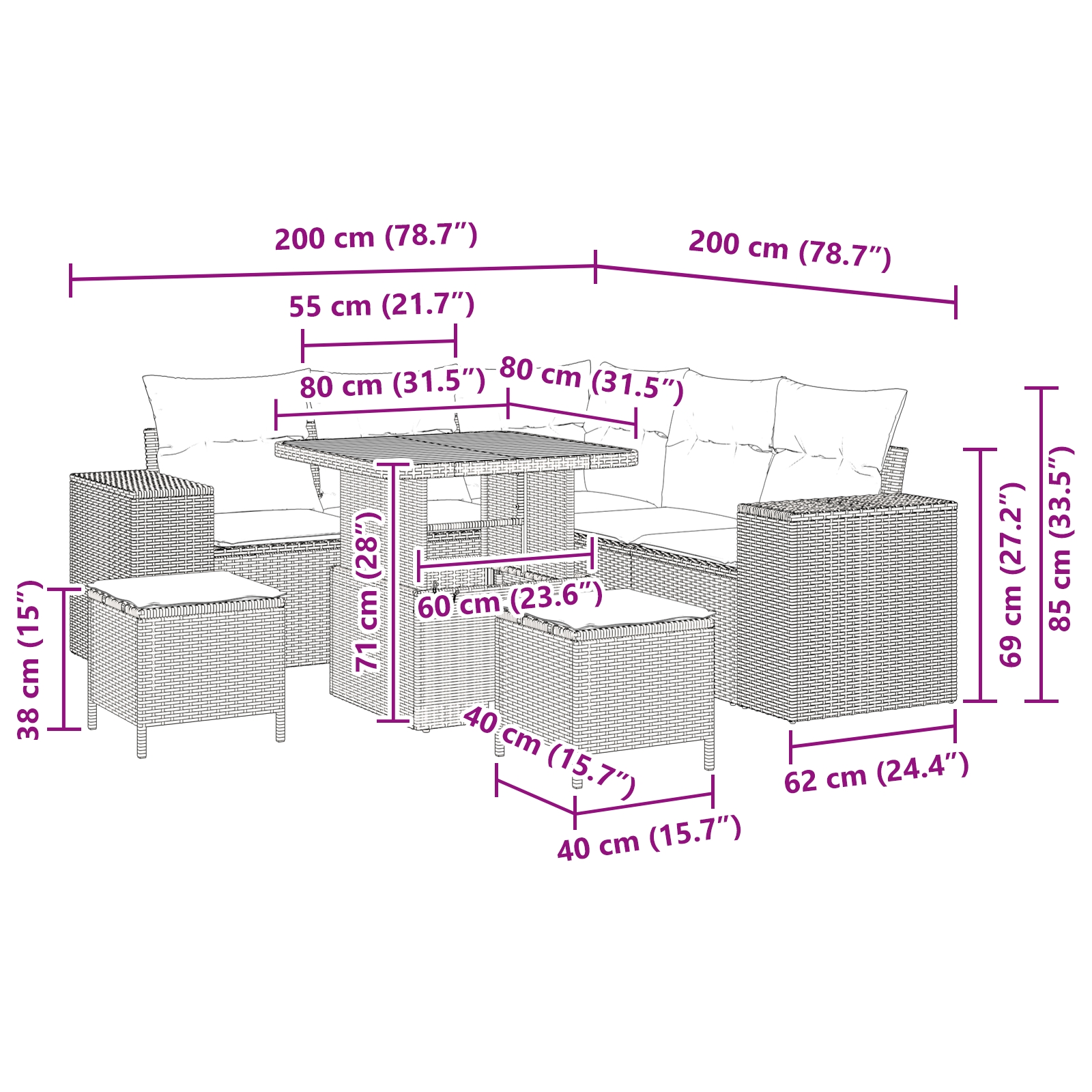 3362000 9 Set de canapele pentru grădină 8 pcs Negru poliratan Set de canapele pentru grădină 8 pcs Negru poliratan - imagine 9