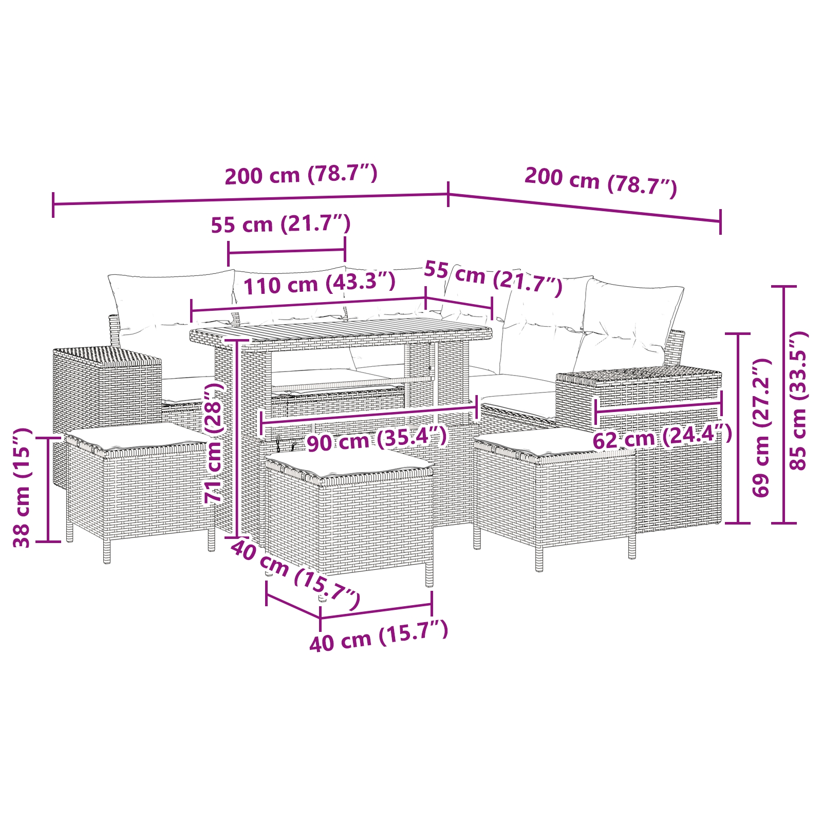3362010 10 Set de canapele pentru grădină 9 pcs Negru poliratan Set de canapele pentru grădină 9 pcs Negru poliratan - imagine 10