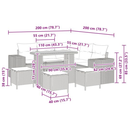 3362012 9 Set de canapele pentru grădină 9 pcs Bej poliratan 3362012 9