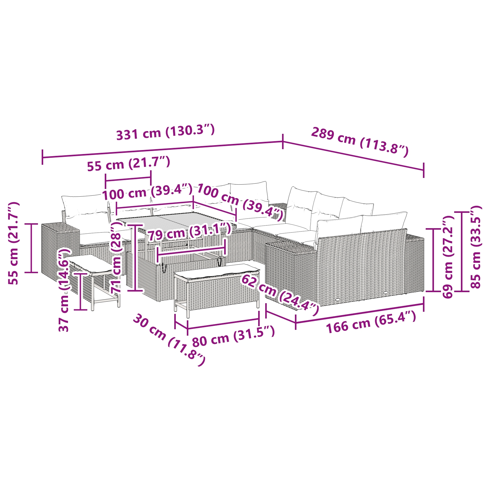 3362056 12 Set de canapele pentru grădină 13 pcs Bej poliratan Set de canapele pentru grădină 13 pcs Bej poliratan - imagine 12