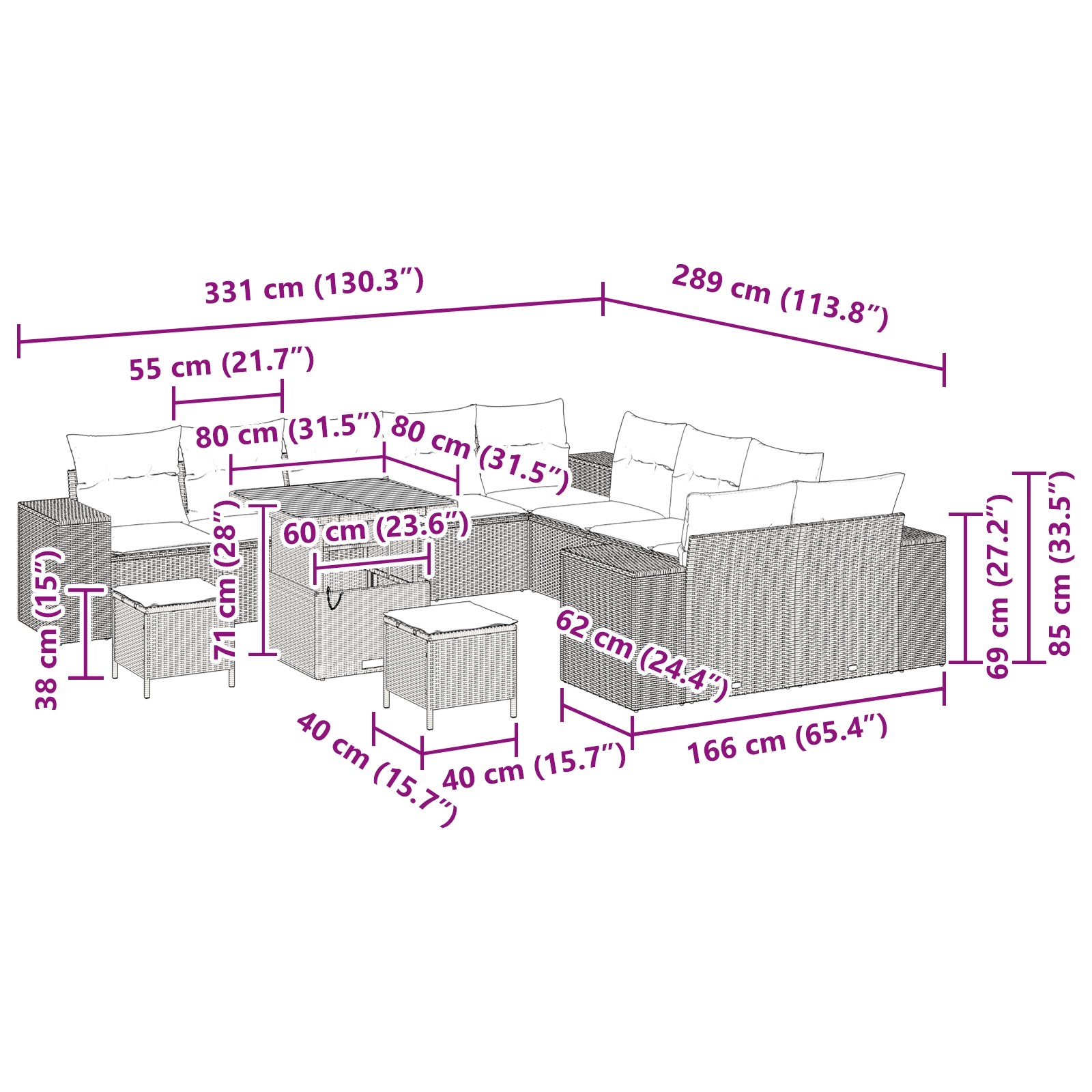 3362059 12 Set de canapele pentru grădină 13 pcs Negru poliratan Set de canapele pentru grădină 13 pcs Negru poliratan - imagine 12