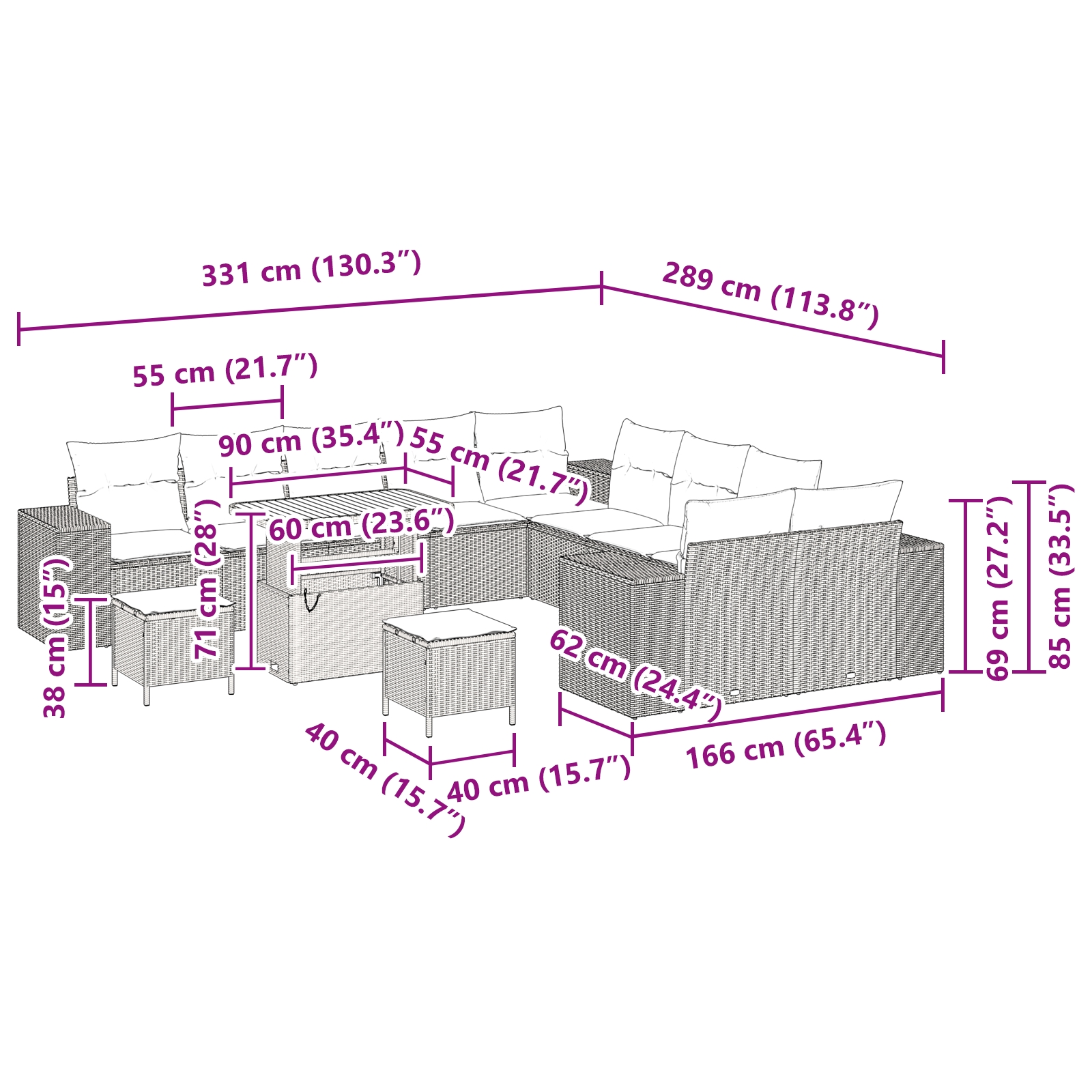 3362066 12 Set de canapele pentru grădină 13 pcs Bej poliratan Set de canapele pentru grădină 13 pcs Bej poliratan - imagine 12