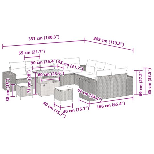 3362067 12 Set de canapele pentru grădină 13 pcs Bej poliratan 3362067 12