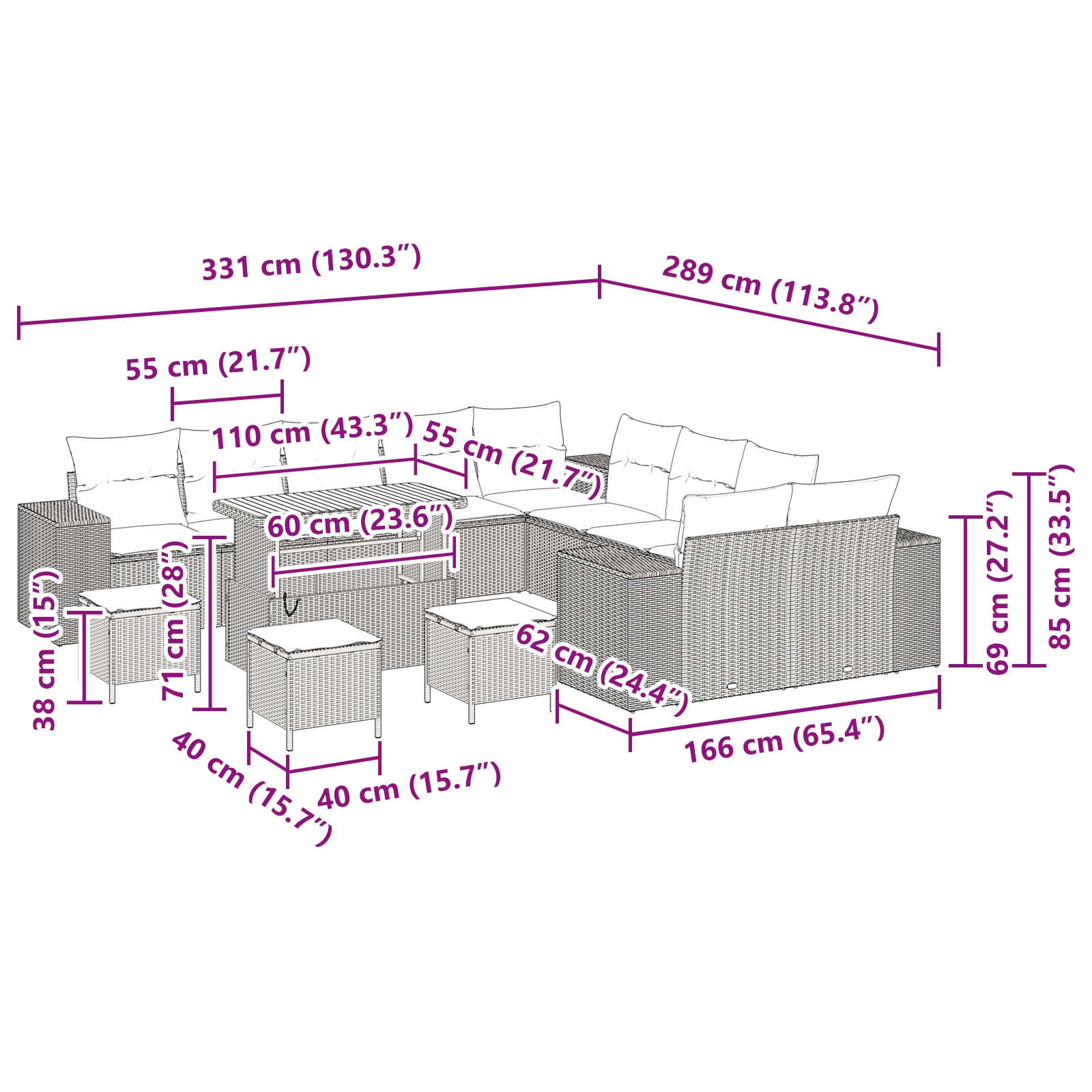 3362073 12 Set de canapele pentru grădină 14 pcs Gri poliratan Set de canapele pentru grădină 14 pcs Gri poliratan - imagine 12