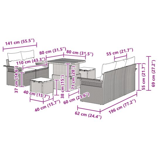3362074 12 Set de canapele pentru grădină 8 pcs Negru poliratan 3362074 12