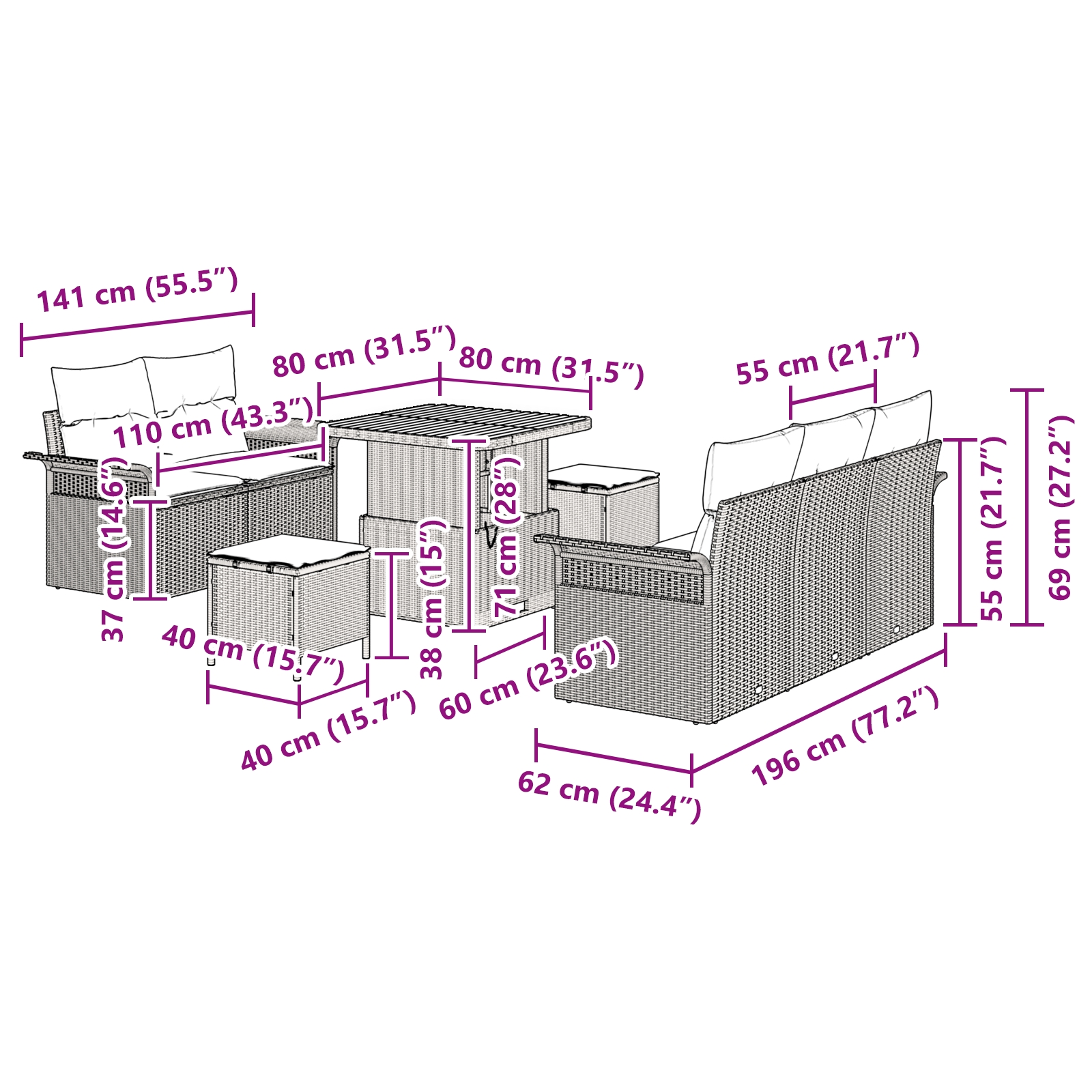 3362077 12 Set de canapele pentru grădină 8 pcs Bej poliratan Set de canapele pentru grădină 8 pcs Bej poliratan - imagine 12