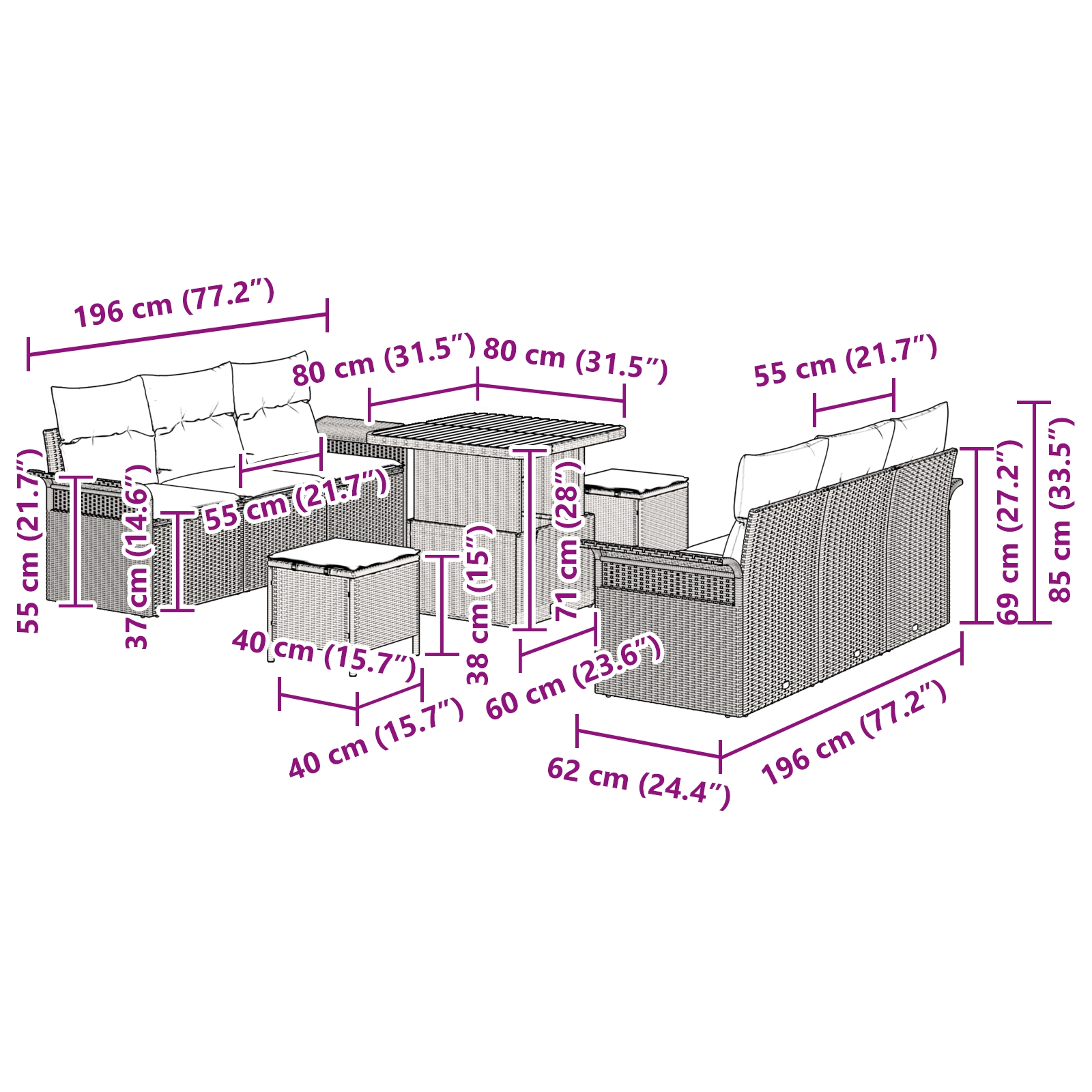3362085 12 Set de canapele pentru grădină 9 pcs Negru poliratan Set de canapele pentru grădină 9 pcs Negru poliratan - imagine 12