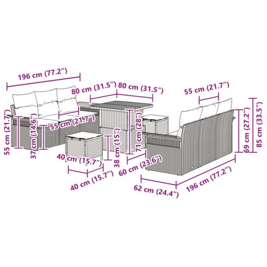 3362086 12 Set de canapele pentru grădină 9 pcs Bej poliratan 3362086 12