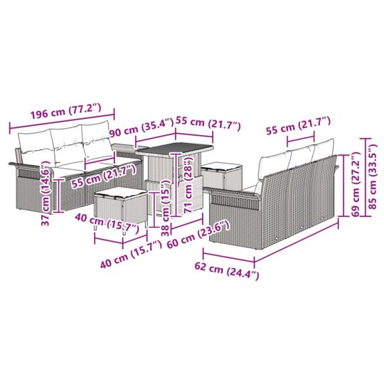 3362093 12 Set de canapele pentru grădină 9 pcs Gri poliratan 3362093 12