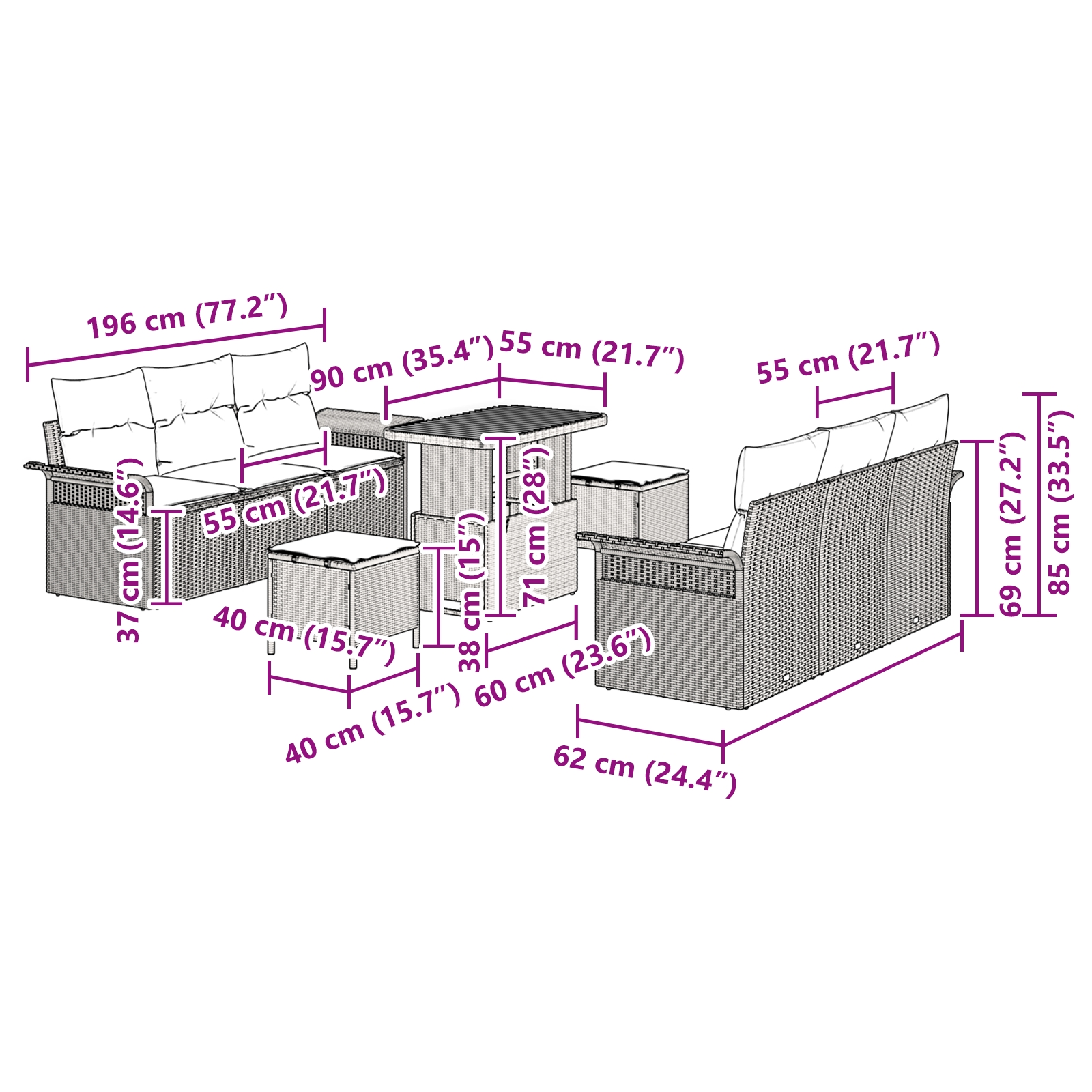 3362093 12 Set de canapele pentru grădină 9 pcs Gri poliratan Set de canapele pentru grădină 9 pcs Gri poliratan - imagine 12