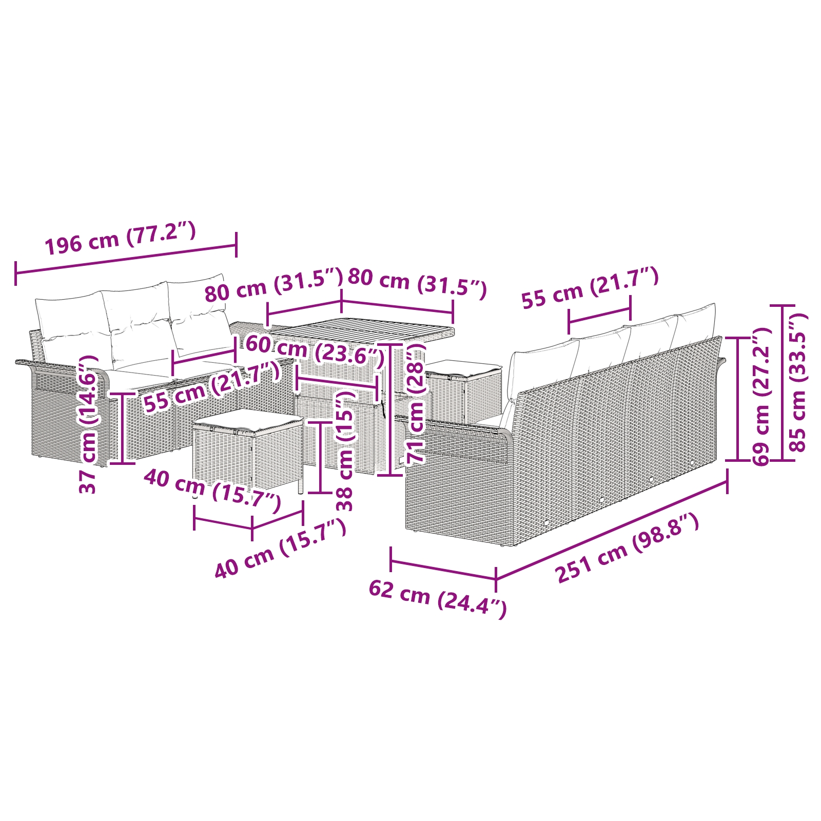 3362097 12 Set de canapele pentru grădină 10 pcs Bej poliratan Set de canapele pentru grădină 10 pcs Bej poliratan - imagine 12
