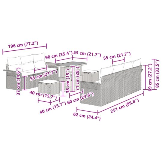 3362101 12 Set de canapele pentru grădină 10 pcs Bej poliratan 3362101 12