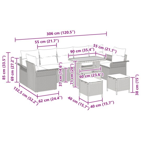 3362121 12 Set de canapele pentru grădină 10 pcs Bej poliratan 3362121 12