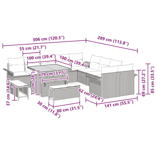 3362185 12 Set de canapele pentru grădină 13 pcs Negru poliratan 3362185 12
