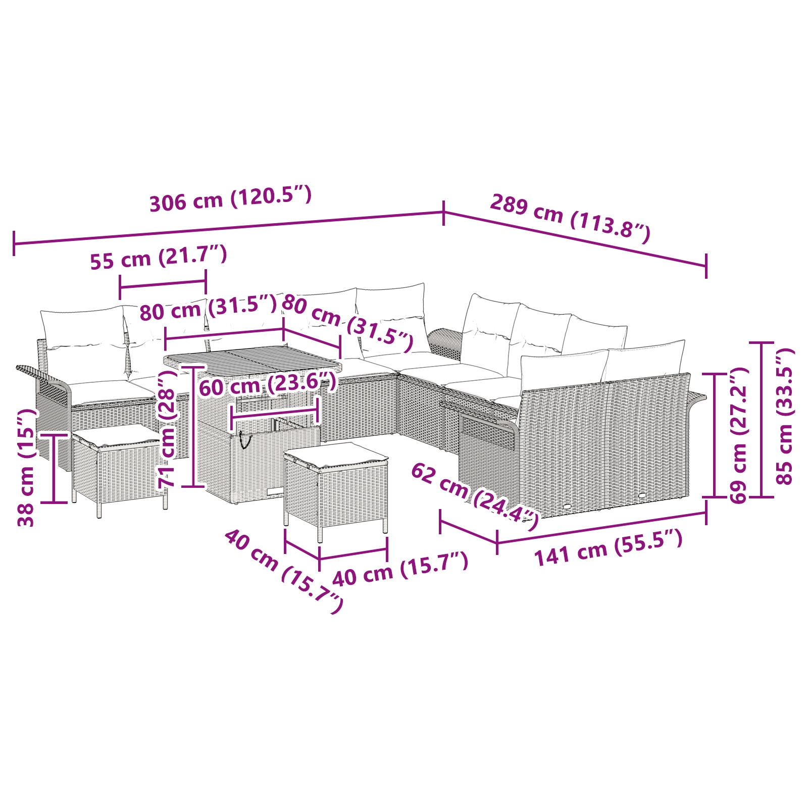 3362193 12 Set de canapele pentru grădină 13 pcs Gri poliratan Set de canapele pentru grădină 13 pcs Gri poliratan - imagine 12