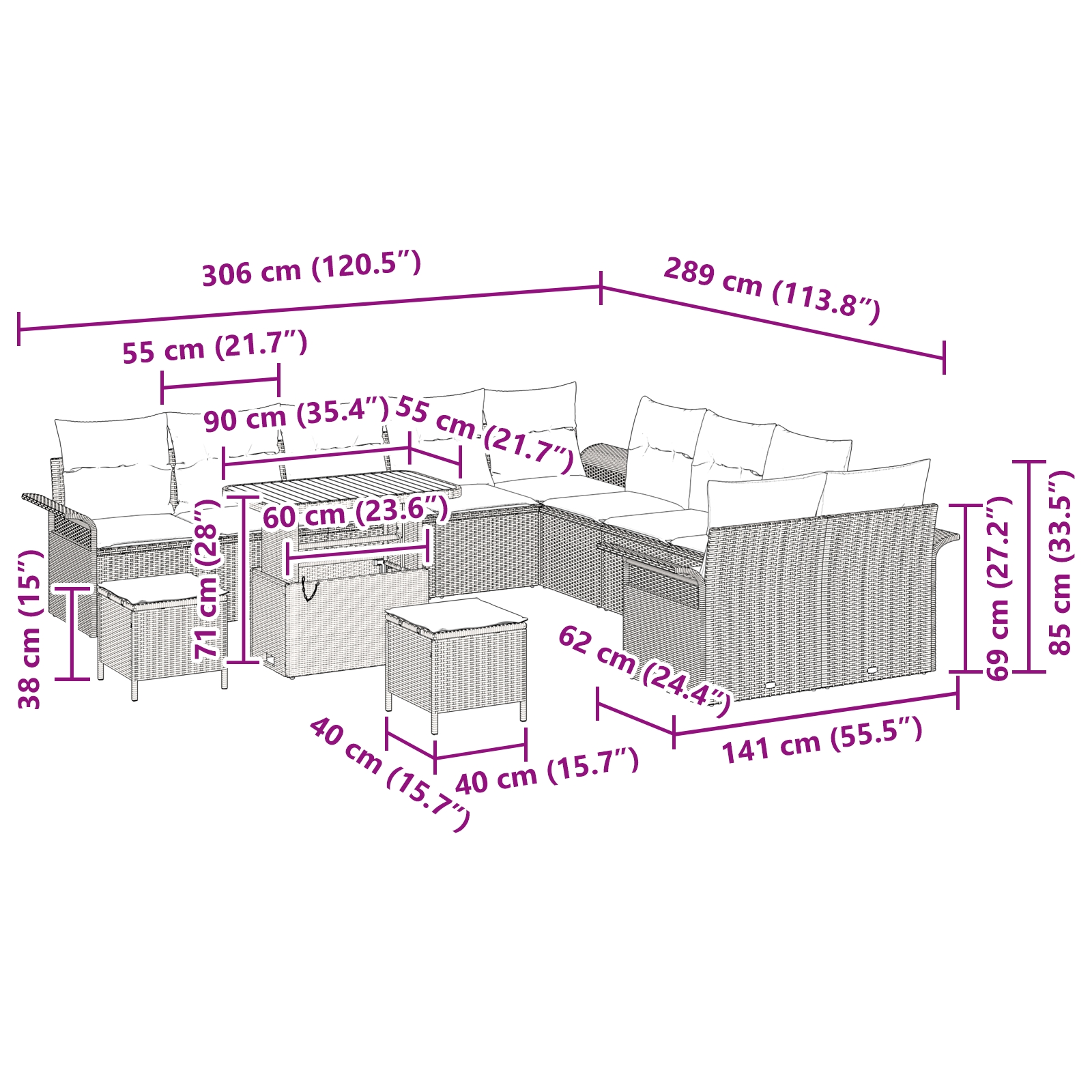 3362195 12 Set de canapele pentru grădină 13 pcs Negru poliratan Set de canapele pentru grădină 13 pcs Negru poliratan - imagine 12