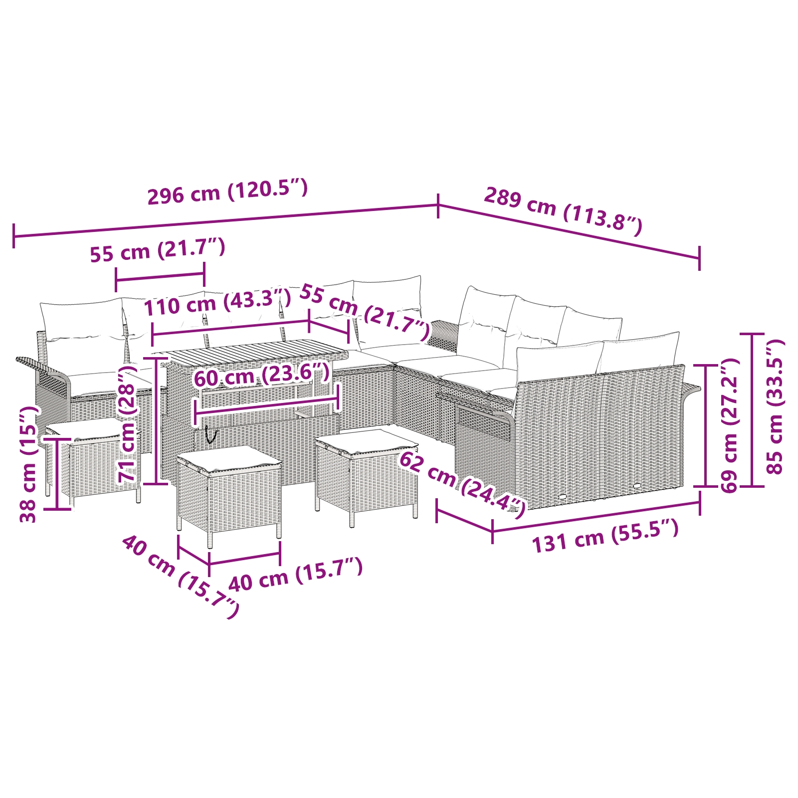 3362202 12 Set de canapele pentru grădină 14 pcs Bej poliratan Set de canapele pentru grădină 14 pcs Bej poliratan - imagine 12