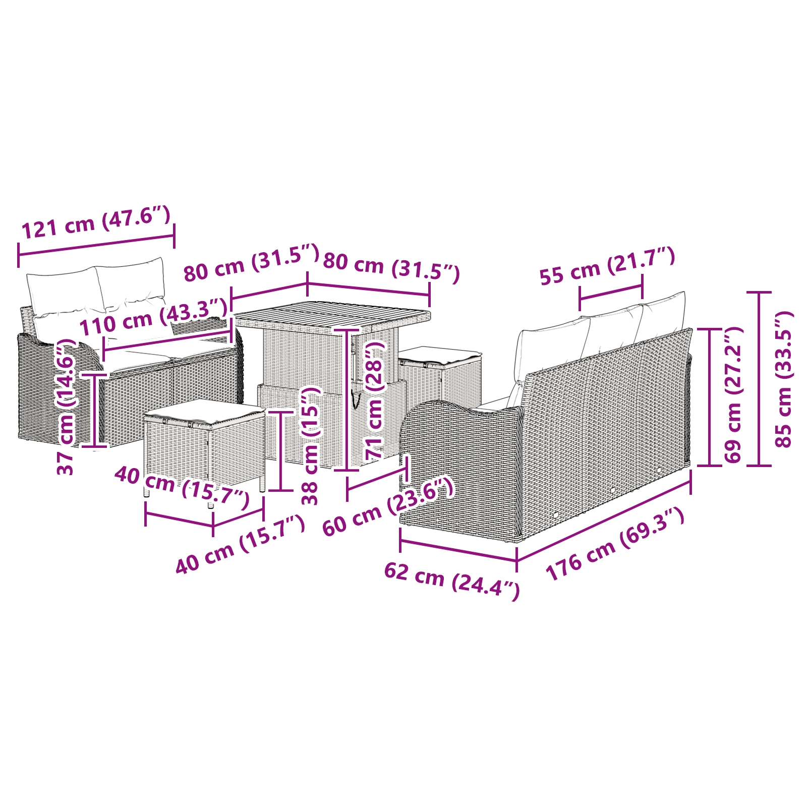 3362204 12 Set de canapele pentru grădină 8 pcs Negru poliratan Set de canapele pentru grădină 8 pcs Negru poliratan - imagine 12
