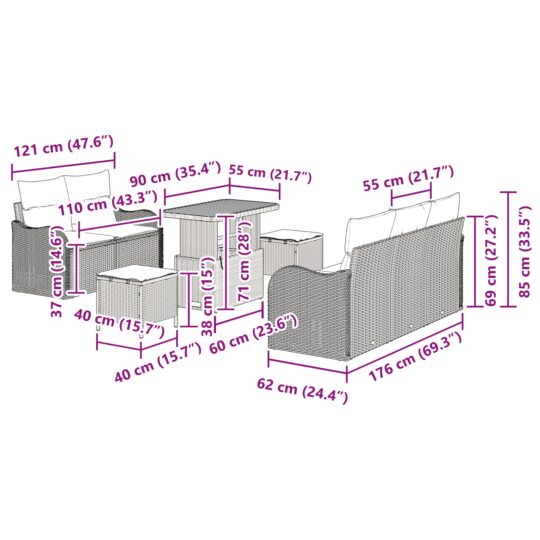 3362210 12 Set de canapele pentru grădină 8 pcs Negru poliratan 3362210 12