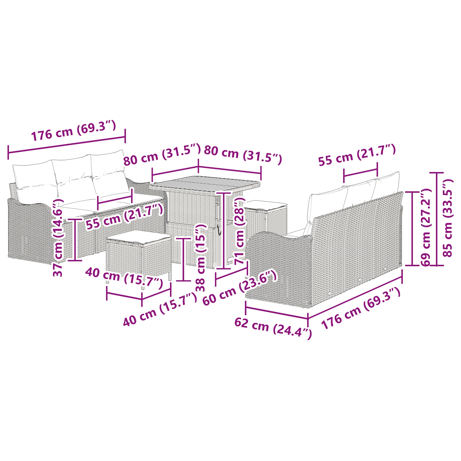 3362215 12 Set de canapele pentru grădină 9 pcs Negru poliratan Set de canapele pentru grădină 9 pcs Negru poliratan - imagine 12