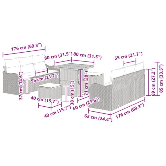 3362218 12 Set de canapele pentru grădină 9 pcs Gri poliratan 3362218 12