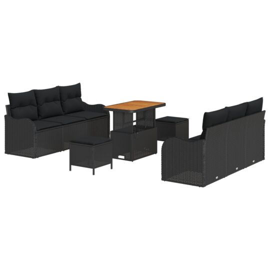 Alternative view of Set de canapele pentru grădină 9 pcs Negru poliratan