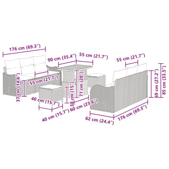 3362221 12 Set de canapele pentru grădină 9 pcs Bej poliratan 3362221 12