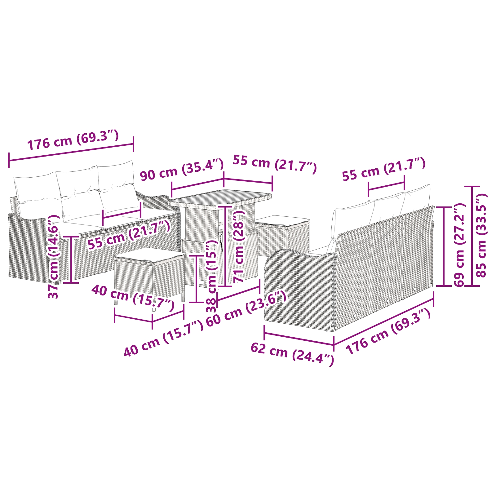 3362223 12 Set de canapele pentru grădină 9 pcs Gri poliratan Set de canapele pentru grădină 9 pcs Gri poliratan - imagine 12
