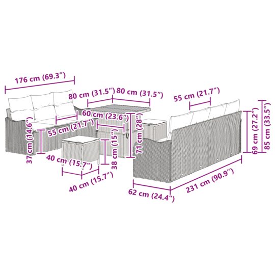 3362227 12 Set de canapele pentru grădină 10 pcs Bej poliratan 3362227 12