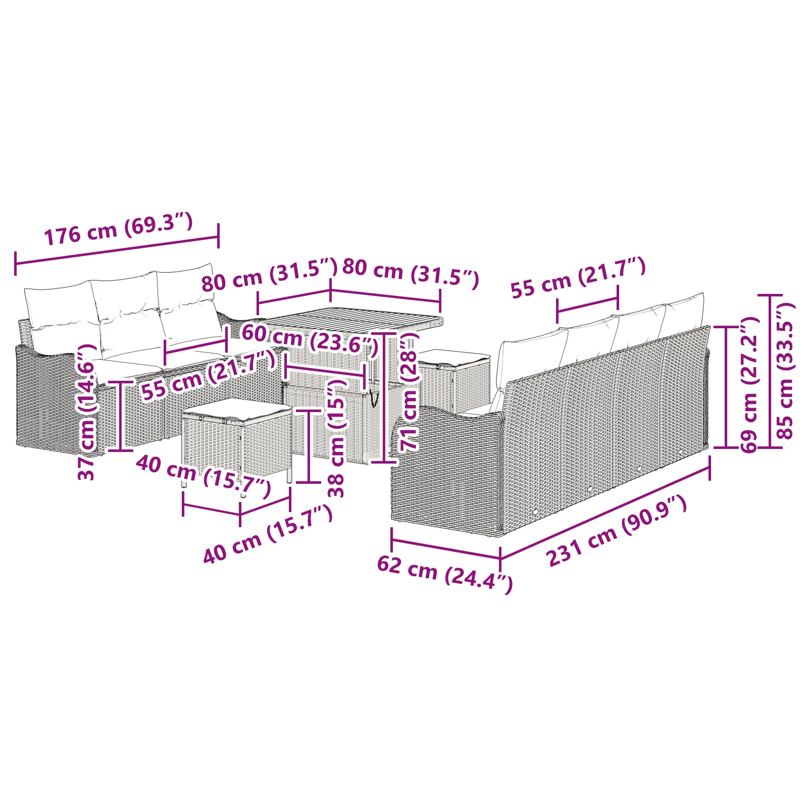 3362227 12 Set de canapele pentru grădină 10 pcs Bej poliratan Set de canapele pentru grădină 10 pcs Bej poliratan - imagine 12