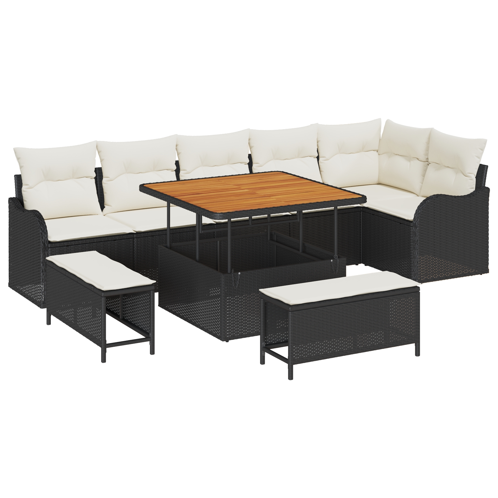 3362275 2 Set de canapele pentru grădină 9 pcs Negru poliratan Set de canapele pentru grădină 9 pcs Negru poliratan - imagine 2