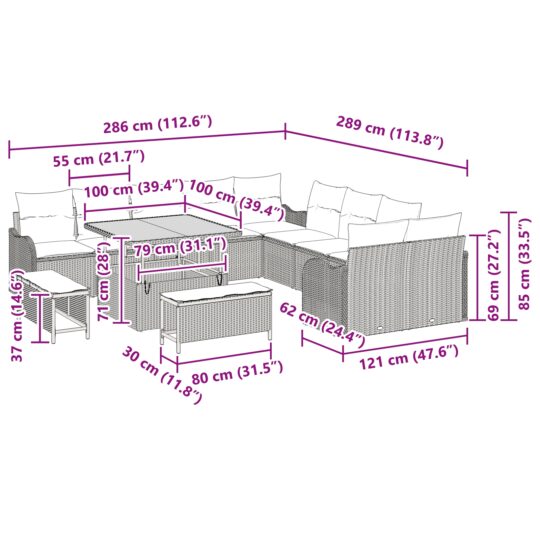 3362317 12 Set de canapele pentru grădină 13 pcs Bej poliratan 3362317 12