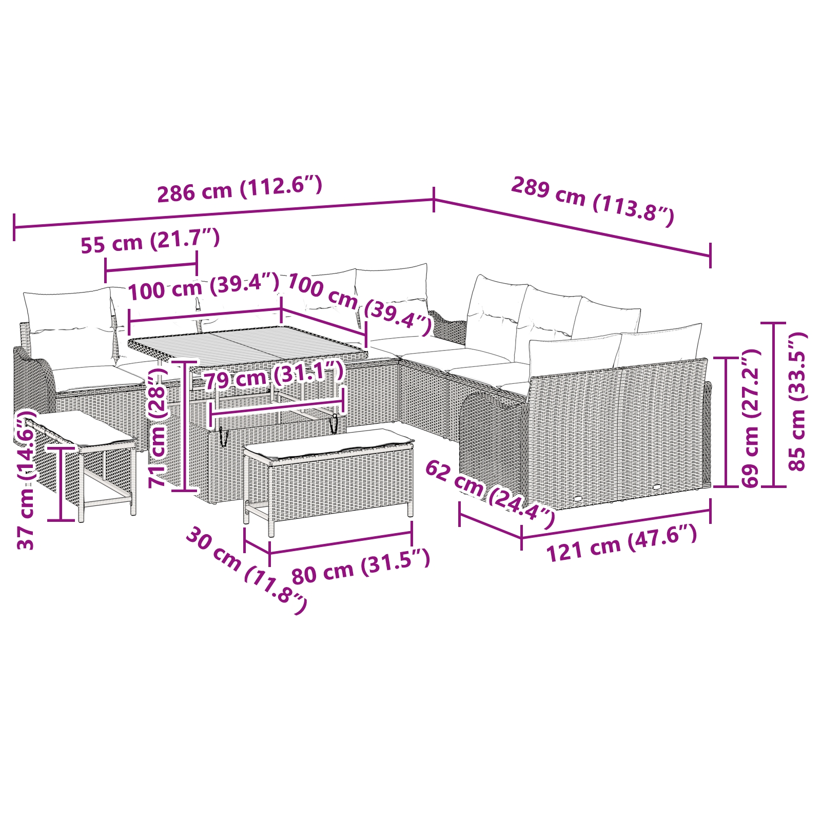 3362317 12 Set de canapele pentru grădină 13 pcs Bej poliratan Set de canapele pentru grădină 13 pcs Bej poliratan - imagine 12
