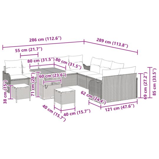 3362321 12 Set de canapele pentru grădină 13 pcs Bej poliratan 3362321 12