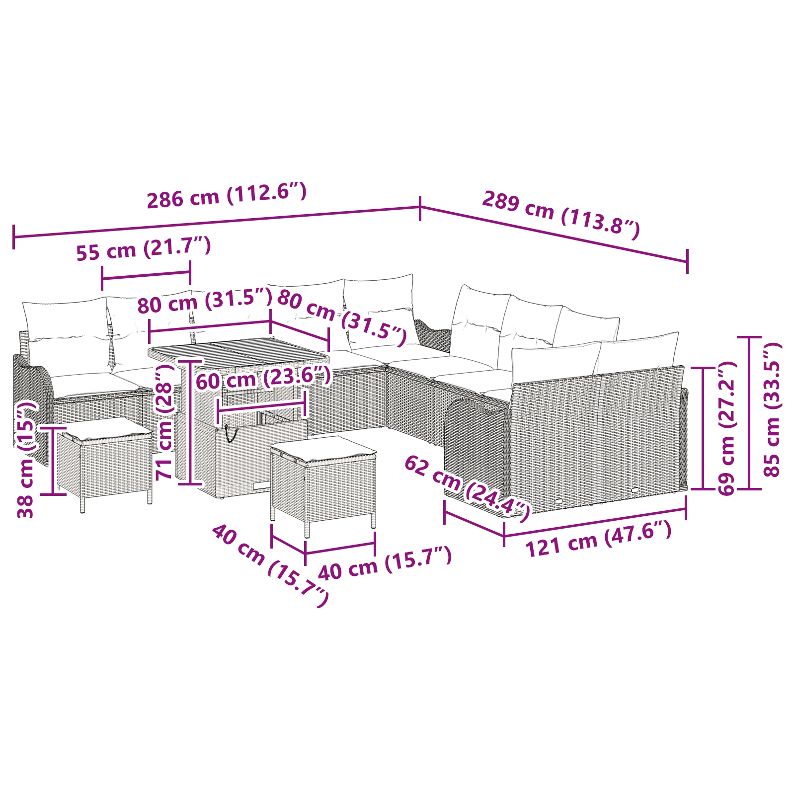 3362321 12 Set de canapele pentru grădină 13 pcs Bej poliratan Set de canapele pentru grădină 13 pcs Bej poliratan - imagine 12