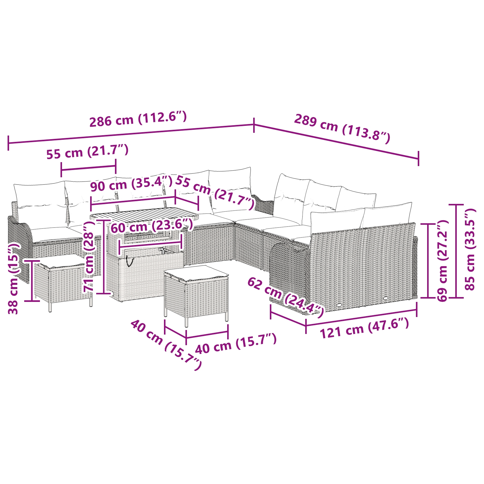 3362326 12 Set de canapele pentru grădină 13 pcs Bej poliratan Set de canapele pentru grădină 13 pcs Bej poliratan - imagine 12