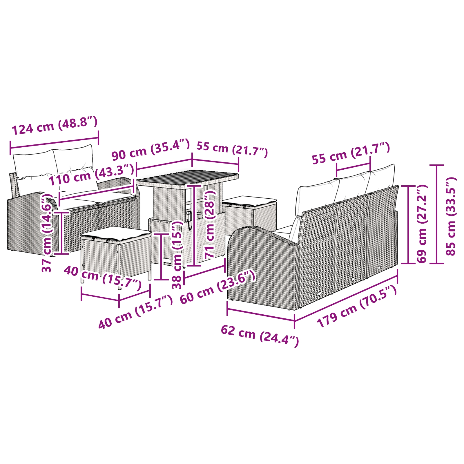 3362341 12 Set de canapele pentru grădină 8 pcs Bej poliratan Set de canapele pentru grădină 8 pcs Bej poliratan - imagine 12