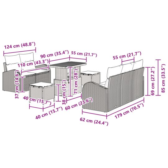 3362342 12 Set de canapele pentru grădină 8 pcs Bej poliratan 3362342 12