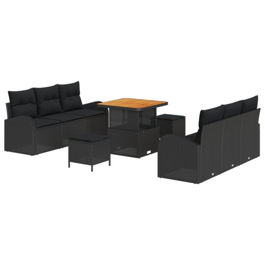 Alternative view of Set de canapele pentru grădină cu pernă 9 pcs Negru Rattan poli