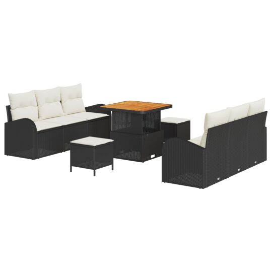 Alternative view of Set de canapele pentru grădină cu pernă 9 pcs Negru Rattan poli