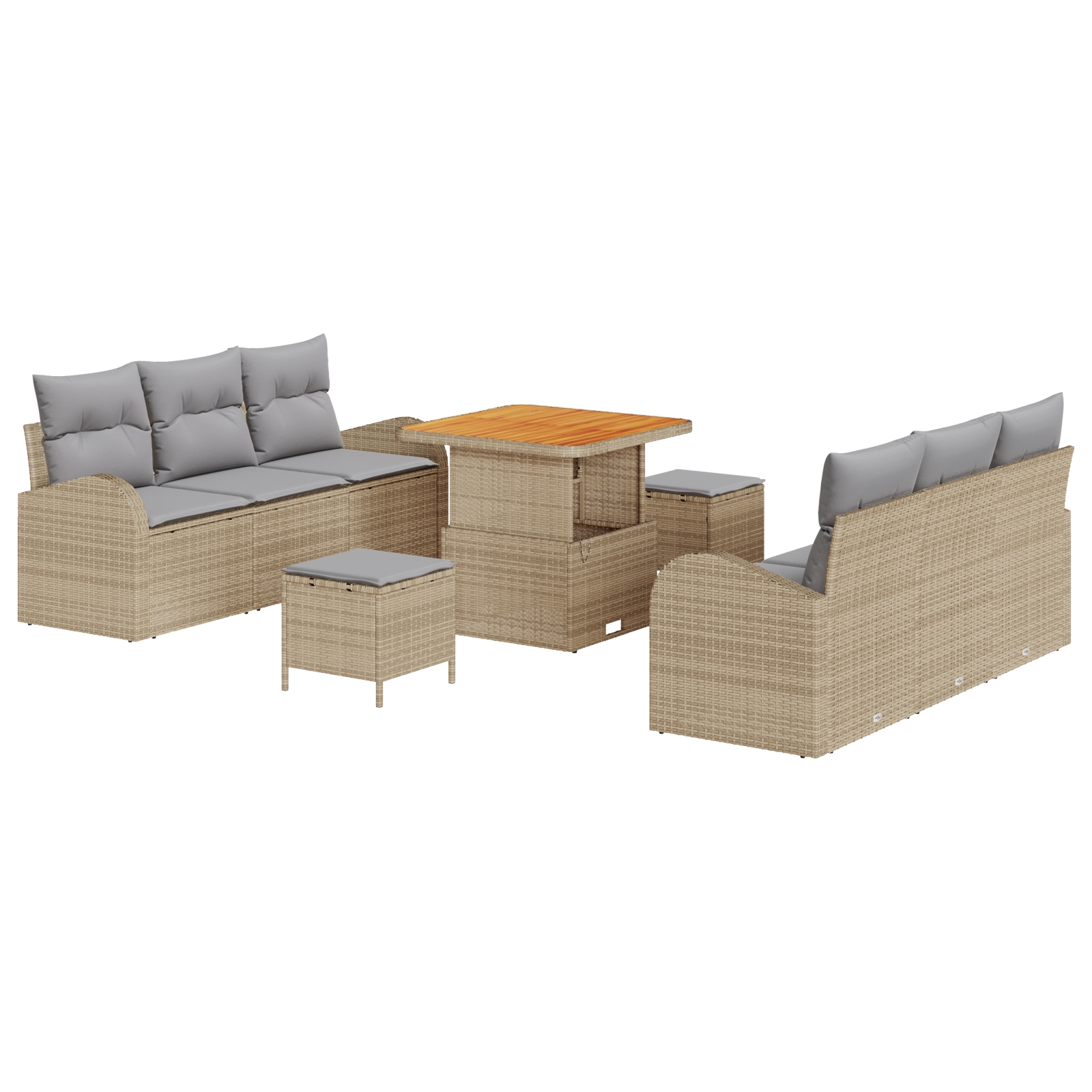 3362347 2 Set de canapele pentru grădină cu pernă 9 pcs Bej Rattan poli Set de canapele pentru grădină cu pernă 9 pcs Bej Rattan poli - imagine 2