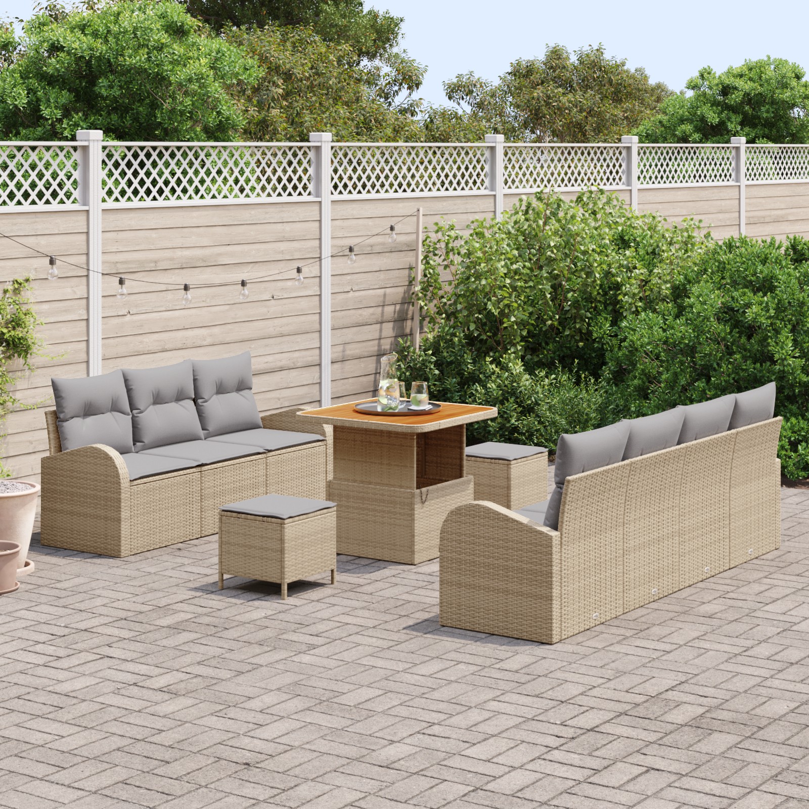 3362357 3 Set de canapele pentru grădină cu pernă 10 pcs Bej Rattan poli Set de canapele pentru grădină cu pernă 10 pcs Bej Rattan poli - imagine 3
