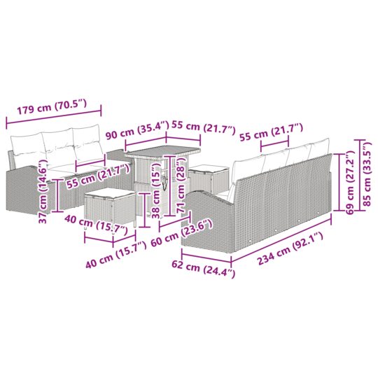3362362 12 Set de canapele pentru grădină cu pernă 10 pcs Bej Rattan poli 3362362 12